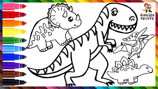 Dibuja y Colorea 5 Dinosaurios 🦖🦕🌋 Dibujo De T-REX Y Más 🌈 Dibujos Para Niños screenshot 2