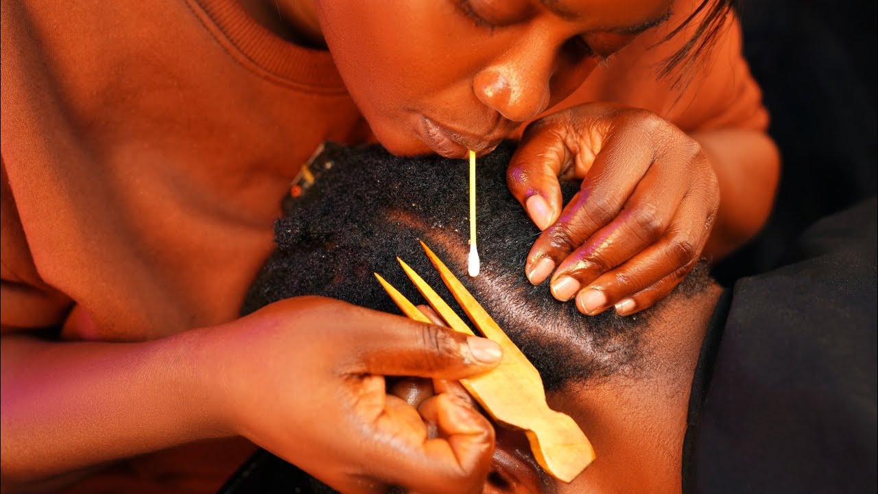 ASMR⚡️Close up hair parting For relaxation | Gum crackin | hair picking | Scalp greasin | Beard Care