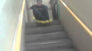 Drunk sledding down stairs