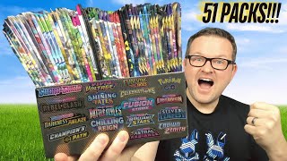 EPIC 51-Pack Opening! 3x Every Sword & Shield Era Pack! Celebrating 1 Year! + Booster Box Giveaway!