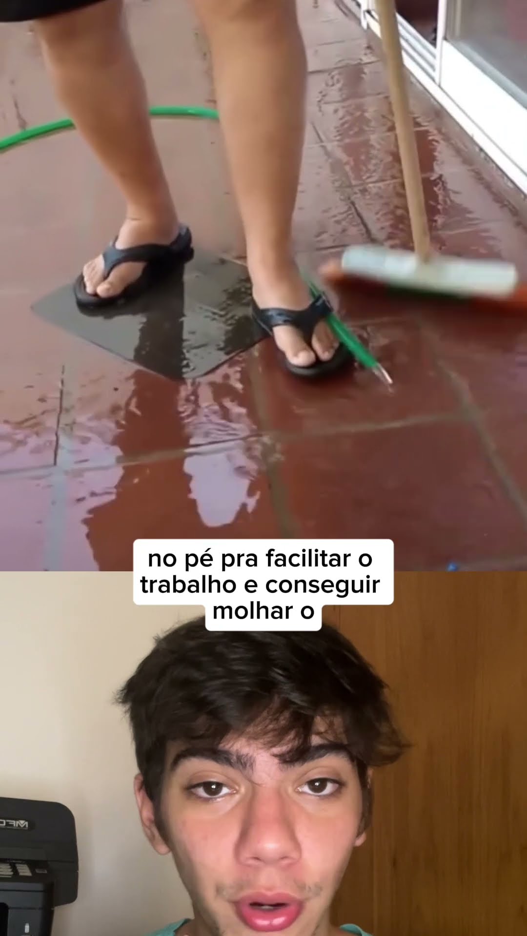 Ela prendeu a mangueira no pé pra lavar o quintal sem esforço! ?? Você já pensou nisso?