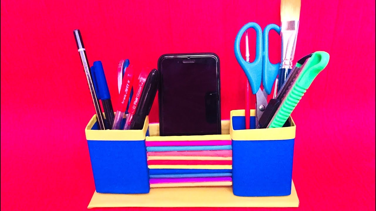 DIY - Pen Stand and Mobile Holder with Paper || Desk Organizer / Pencil ...