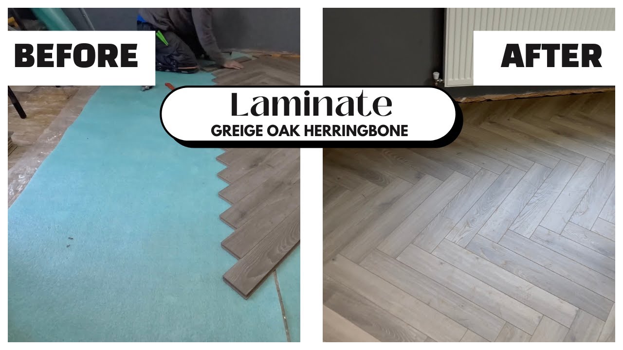How To Install Greige Oak Herringbone Laminate Flooring - Time Lapse [NO GLUE!]