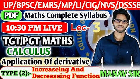 L3, UP TGT PGT MATHS SOLUTIONS | Increasing & decreasing Functions tgt pgt short trick 2023 2024