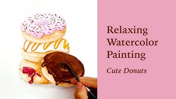 Relaxing Watercolor Painting Time Lapse: Cute Donuts