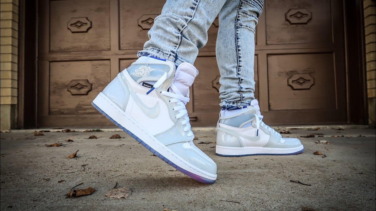 jordan 1 retro high zoom white racer blue on feet