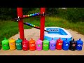 Water slide experiment  giant top soda bottles coca cola and mentos in the big pool