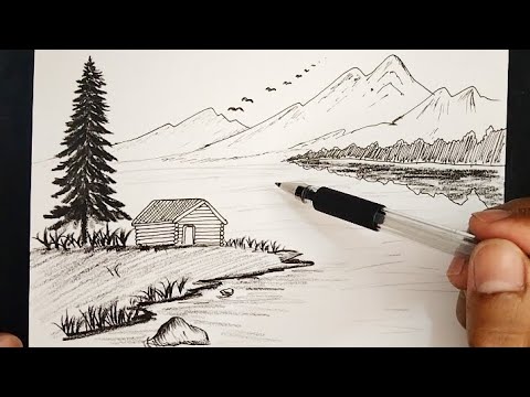 How to draw Nature landscape with ink and Pen Step by Step - YouTube