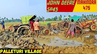 John Deere Tractor STUCK in Mud - Mahindra 475 to the Rescue | Tractor videos / Palleturi Village