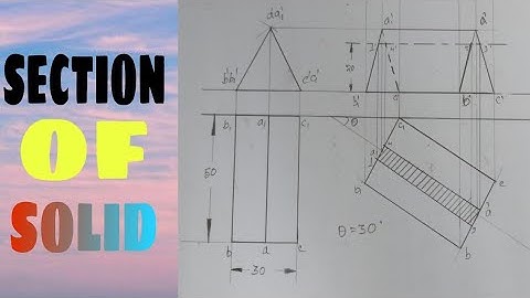 A TRIANGLE PRISMS BASE 30MM AND LONG 50 MM LYING ON HP AND INCLINED 30 TO VP CUT BY HORIZONTAL 20MM