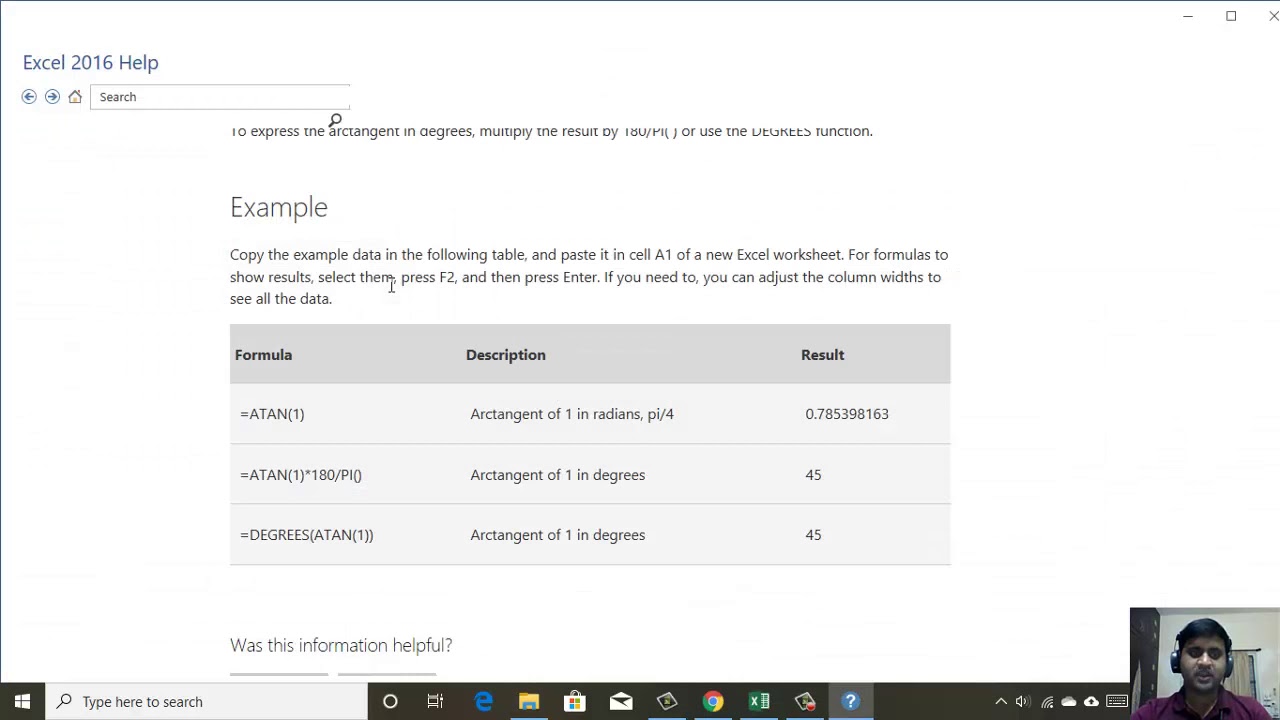 ANIRUDH CLASS A - ATAN FUNC - MICROSOFT EXCEL 2016 - YouTube