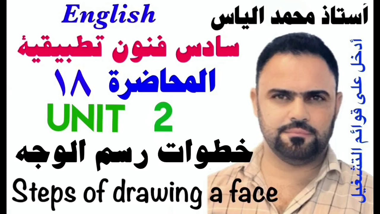 انكليزي سادس فنون تطبيقية - المحاضرة ١٨ - يونت ٢ - خطوات رسم الوجه / استاذ محمد الياس