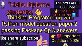 🔥Diploma C25 Thinking in Python Model Question Paper-2 |Part-D 5-MARKS Questions  Answers 💯|Exam 🤔
