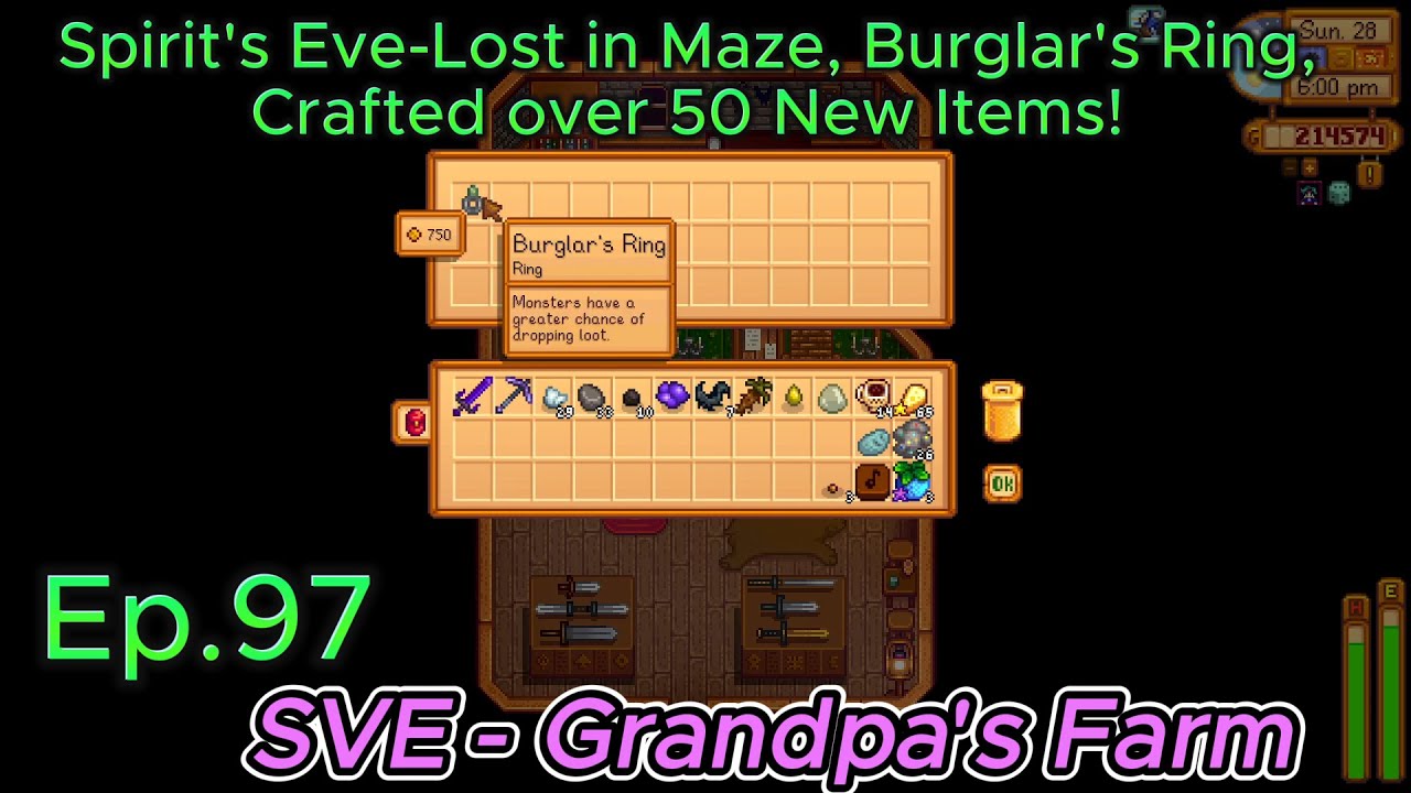 Stardew Valley Ex Ep97 - Spirit's Eve-Lost in the Maze, Burglar's Ring, Crafted over 50 New Items.