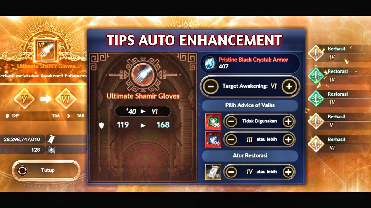 Tips Mengatur Auto Awaken Enhancement Gear ke HEX | Black Desert Mobile - Dandelion
