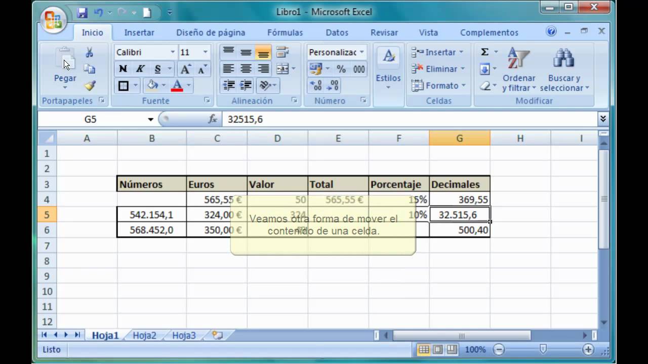 Excel 2007. 5.5.1. Mover celdas. - YouTube