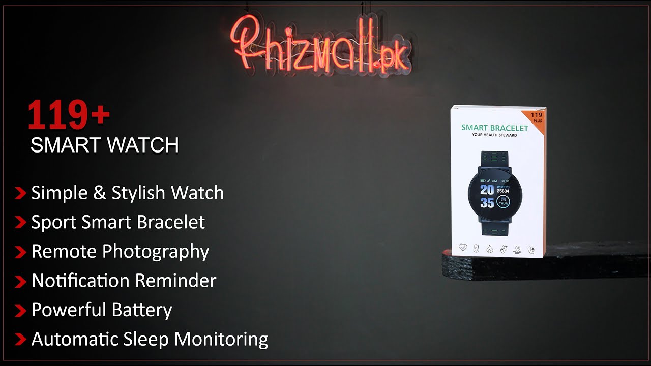 119 Plus Smart Bracelet Alarm Clock Heart Rate Smart Watch, IP67