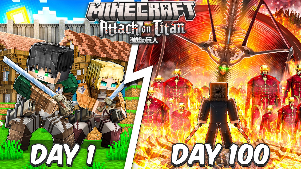 I Survived 100 Days as the ATTACK TITAN in Attack on Titan Minecraft...