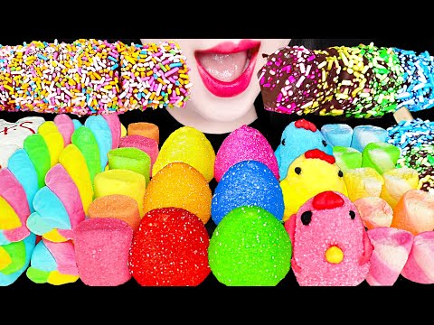 ASMR Rainbow Dessert, Marshmallow Pop 마쉬멜로우 팝, 레인보우 디저트 먹방 Mukbang, Eating