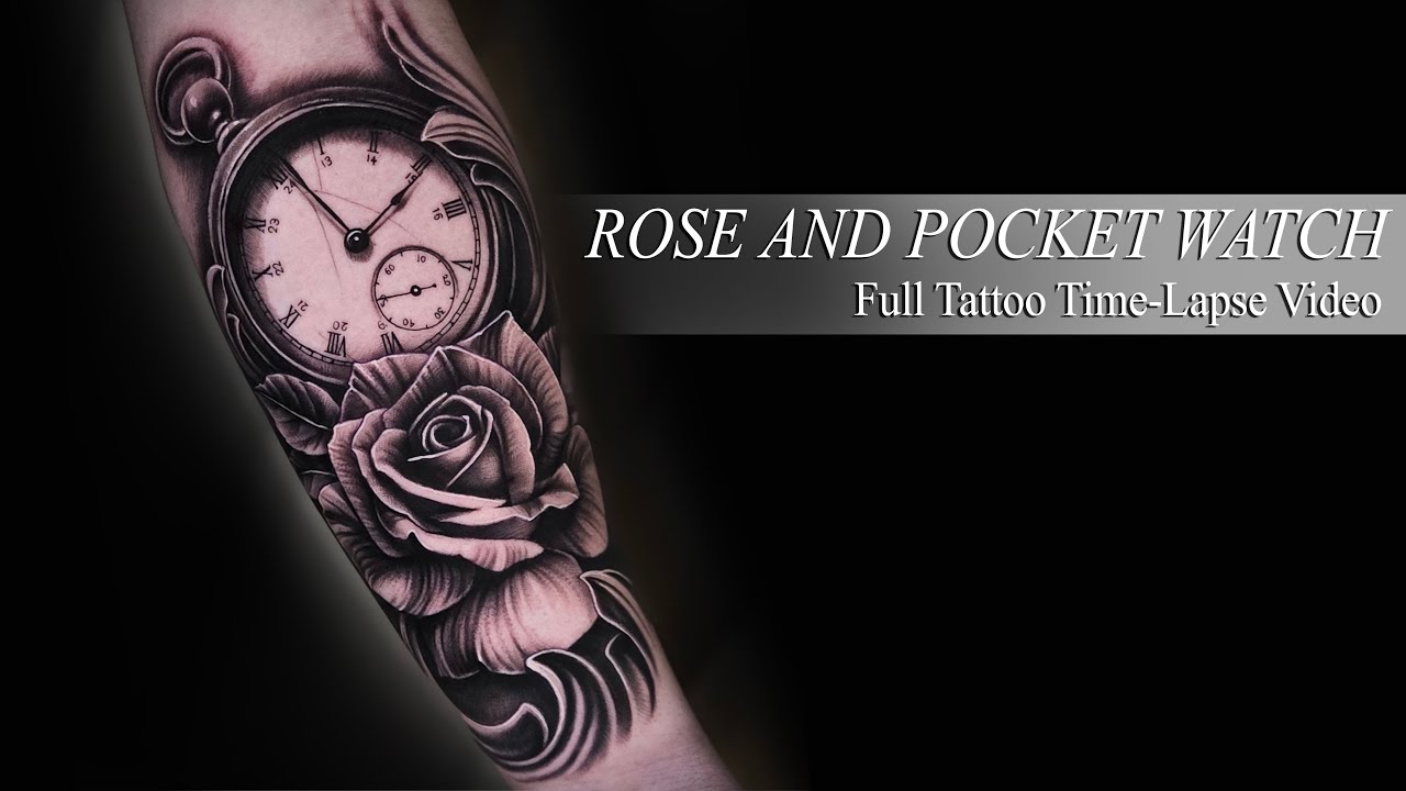 ROSE & POCKET WATCH | Realistic Tattoo Time-Lapse - YouTube