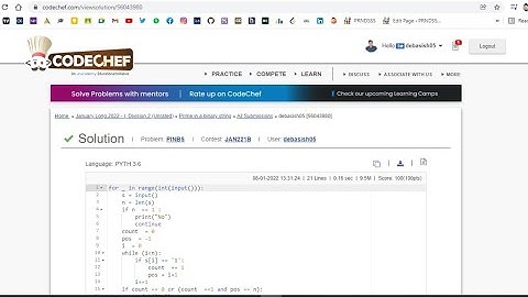Prime in a binary string Problem Code: PINBS | January Long 2022 - I, Division 2 (Unrated)