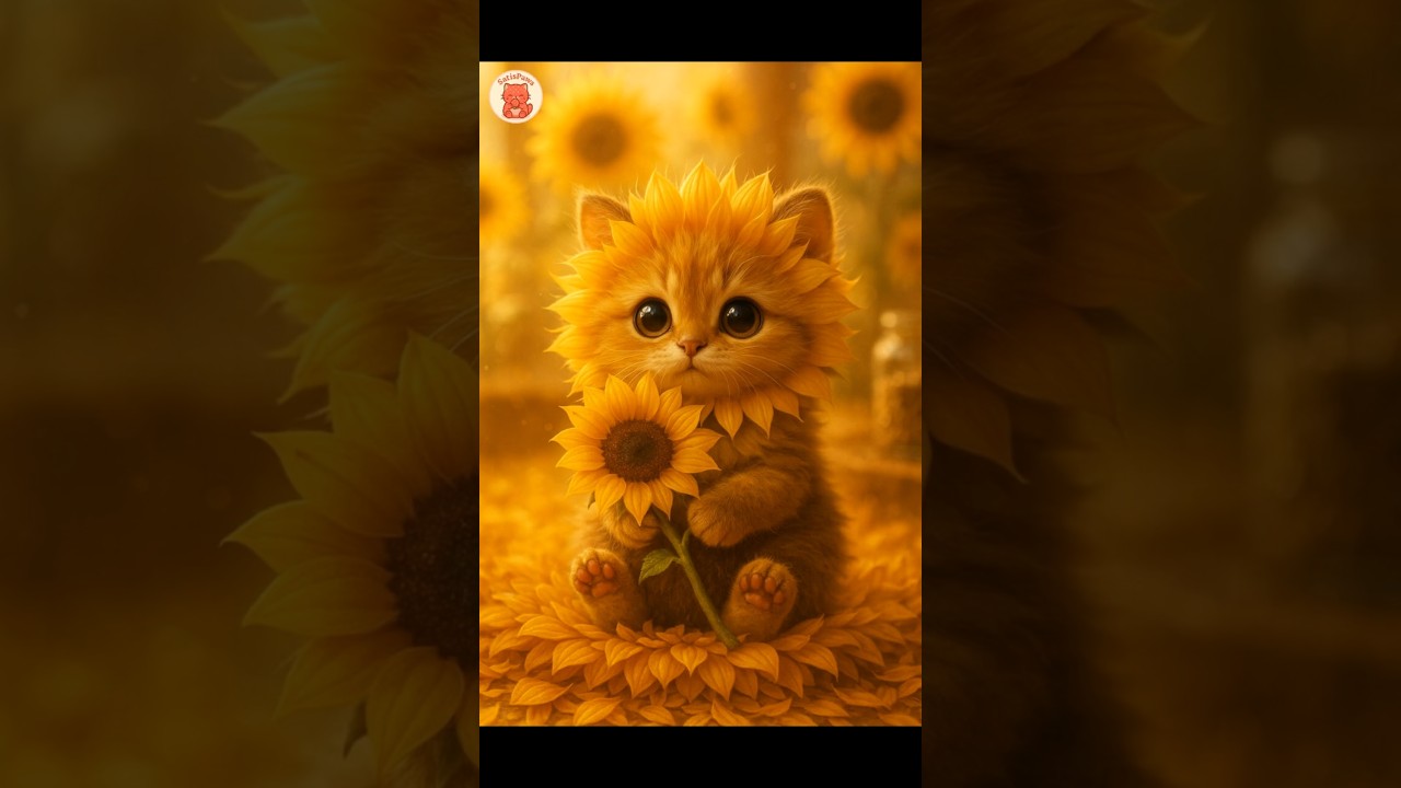 Sunflower Kitten Eating 🌻🐱✨ 