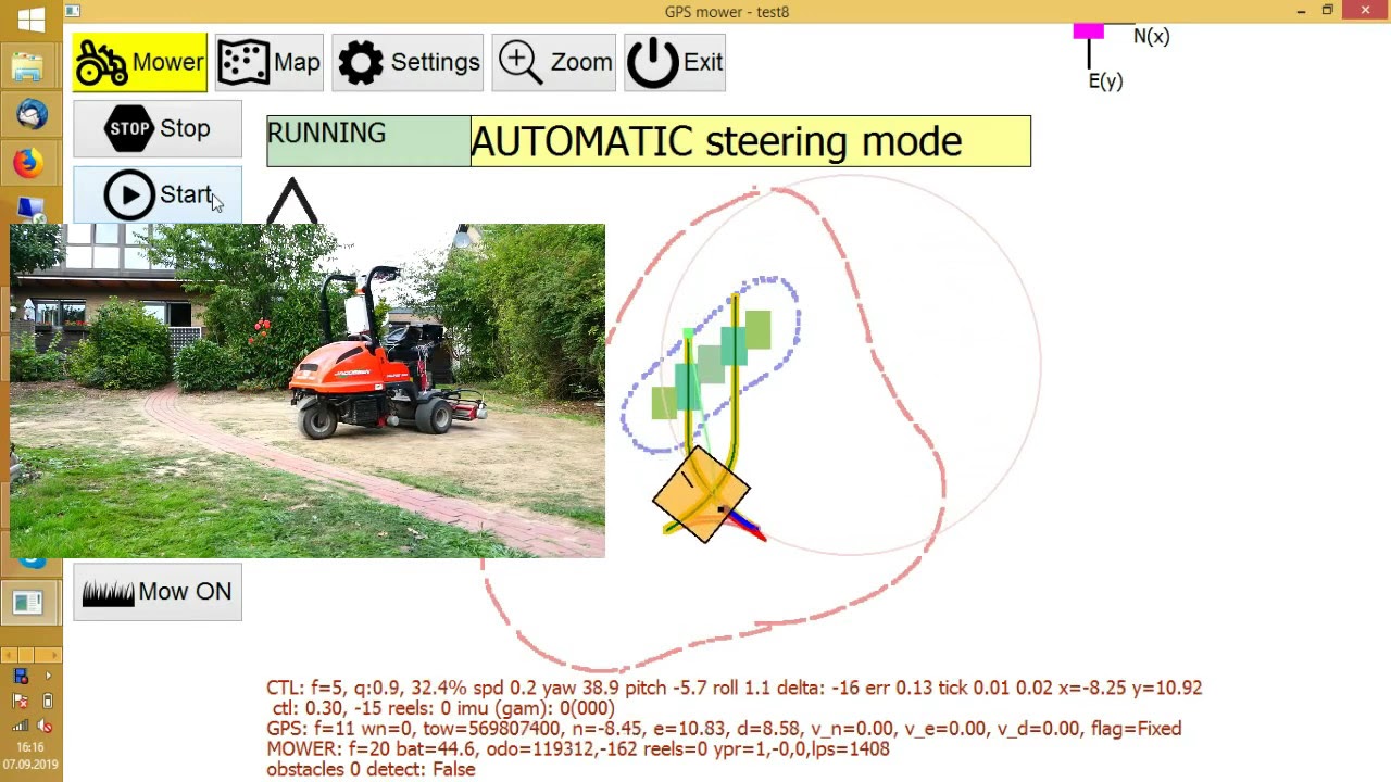 self-driving golf mower - fishtail turn test (using speed 0.3m/s for turns, 1.0m/s on green)