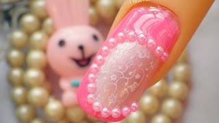 nail pink pearl rose acrylic step