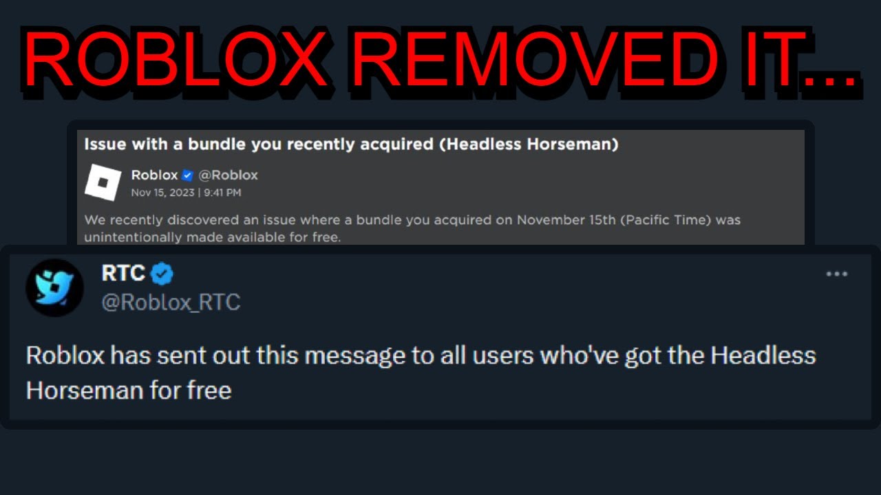 RBXNews on X: Anyone who got Roblox Headless Horseman for free will have  it removed from their inventory soon.  / X