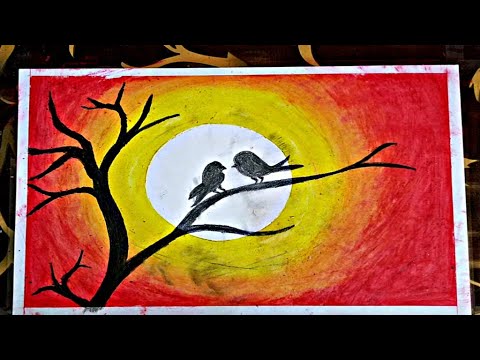 Wondererful Oil Pencil Drawing For Beginners🔥Bird Scenery💥Drawing ...
