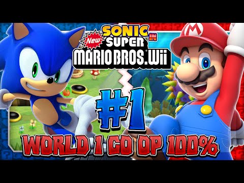 Sonic & Mario in New Super Mario Bros Wii - Co Op 100% - Part 1