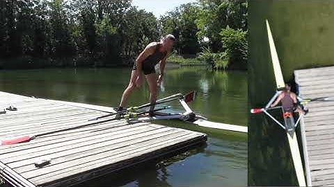 Rowing, boarding technique in a single scull. Aviron, technique d