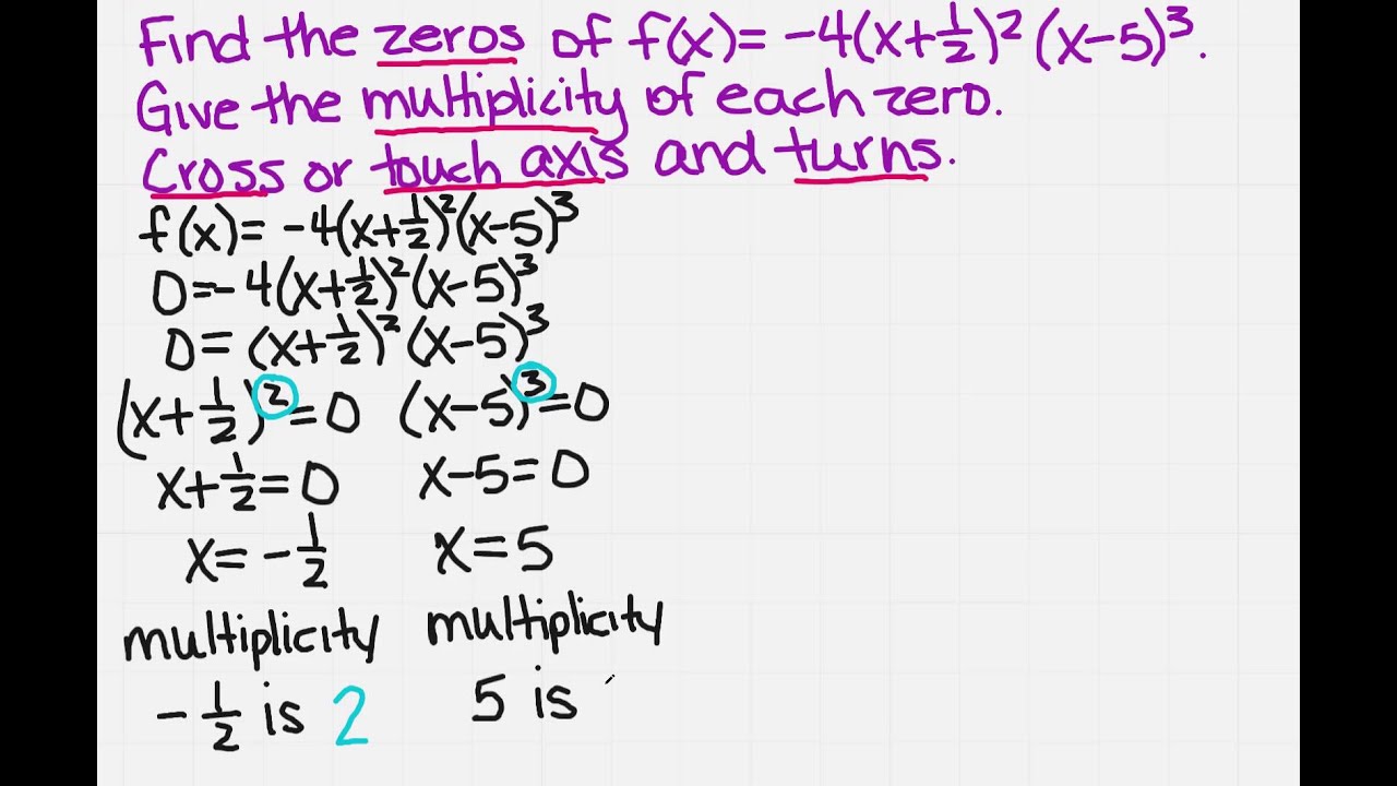 Find Zeros Multiplicity And Crosses Touches And Or Turns YouTube Find Zeros Multiplicity And Crosses Touches And Or Turns YouTube