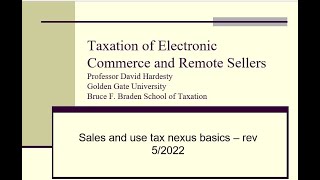 Lecture 5 2   Sales and use tax nexus basics