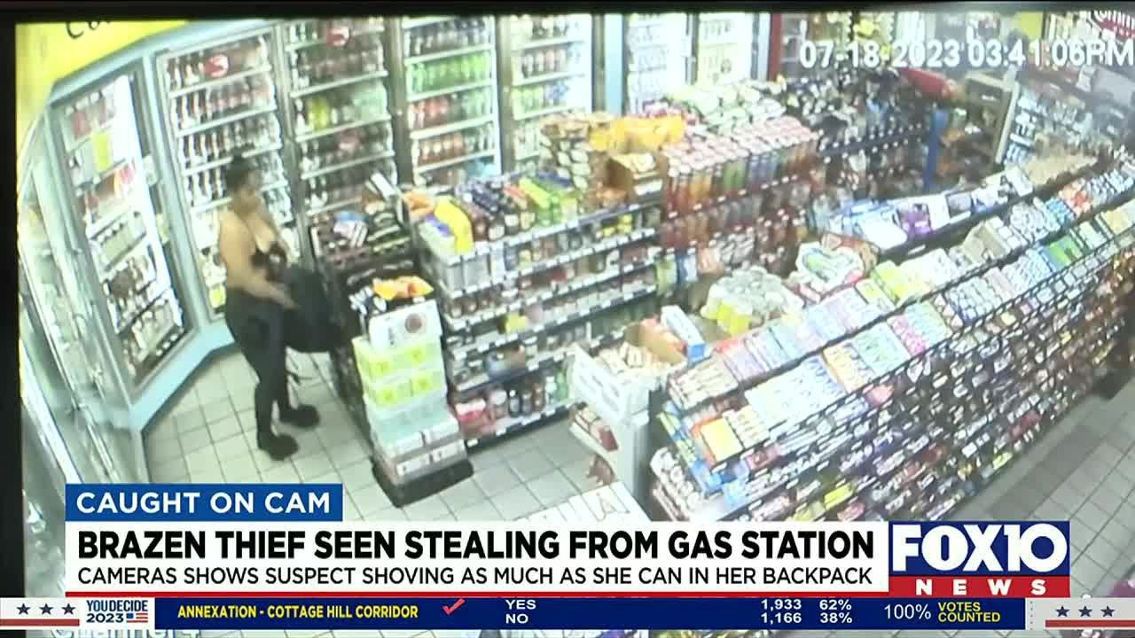 Thief caught on gas station camera - YouTube