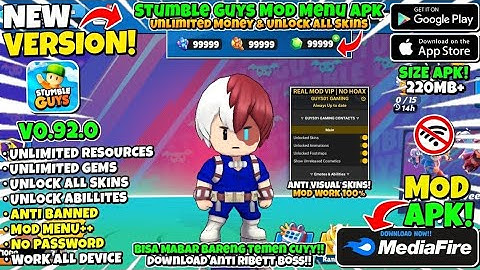 Stumble Guys Mod Menu Apk V0.92.0 !! Latest Version 2025-Unlock All Skins,Emotes& Abilities!!