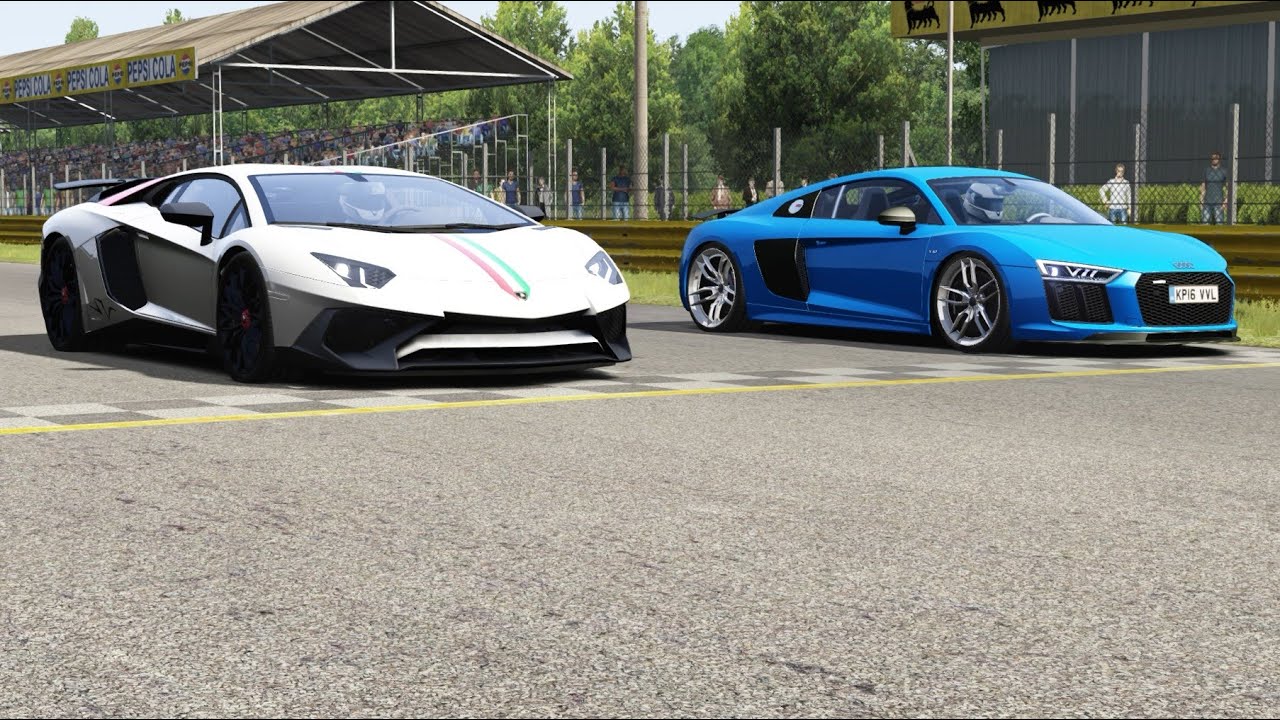 Lamborghini Aventador SV vs Audi R8 V10 Plus at Monza Full Course - YouTube