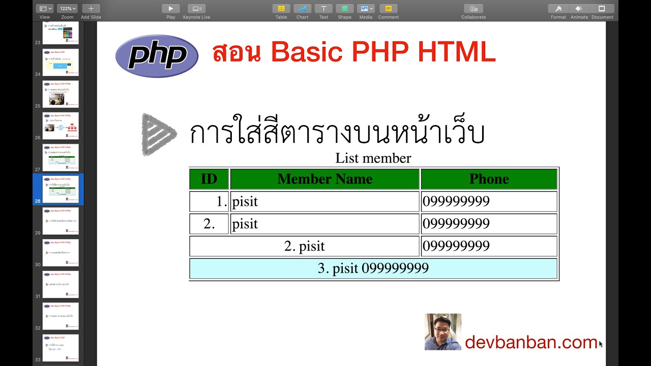 โค้ด การ สร้าง ตาราง html  2022  สอน PHP HTML  TABLE  การใส่สีให้กับตารางบนหน้าเว็บ (สอนทำเว็บฟรี)