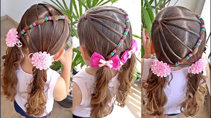 Penteado Infantil fácil com ligas e amarração para escola 