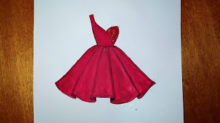 تعليم رسم فستان احمر كيوت سهل جدا خطوة بخطوة للمبتدئين
