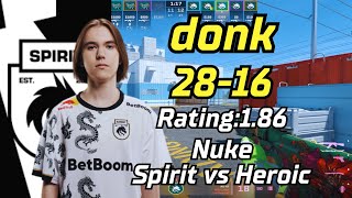 Spirit donk (28-16) Rating:1.86 vs Heroic (nuke) | May 16, 2024 | #cs2 #demo