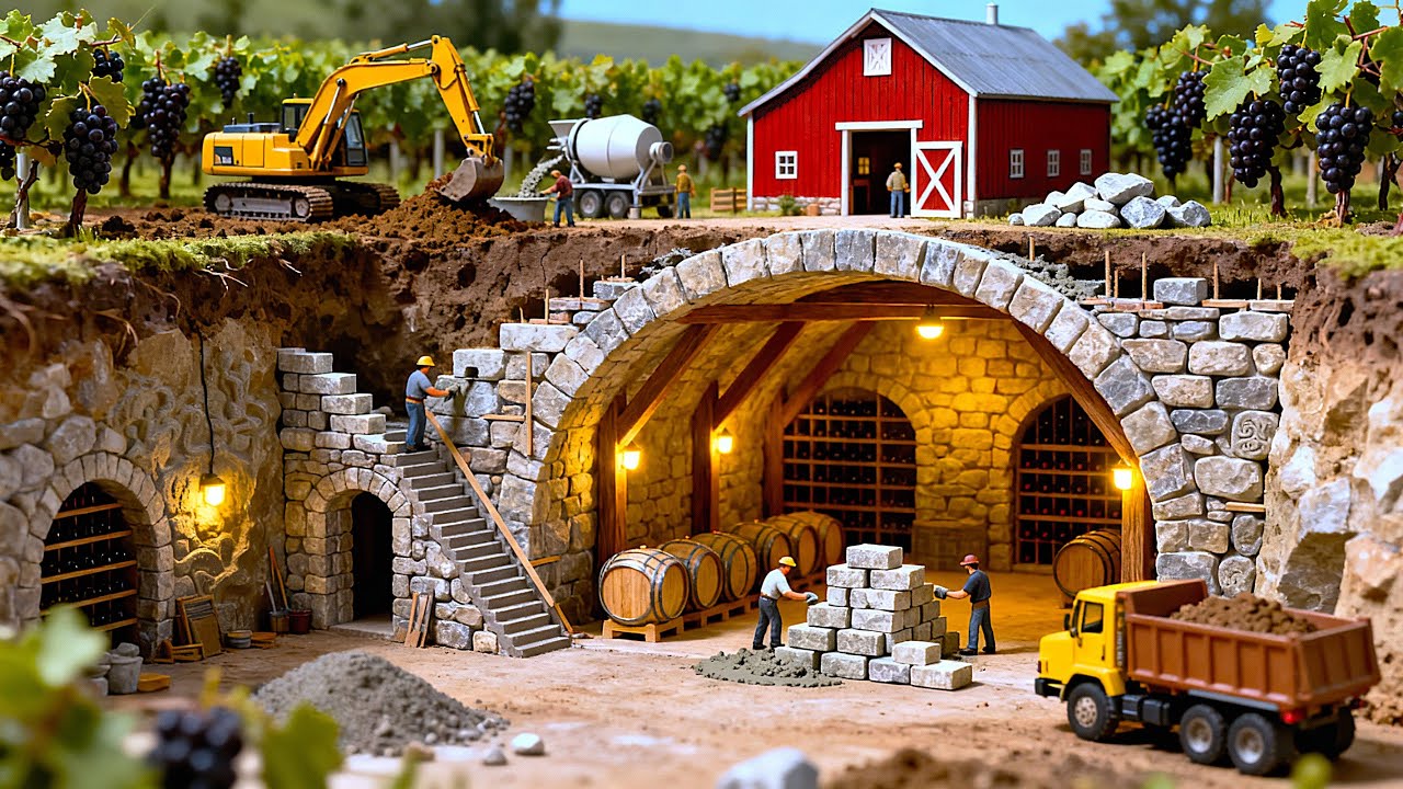 Miniature Construction: Building a Wine Cellar Beneath the Farm Barn 🍷
