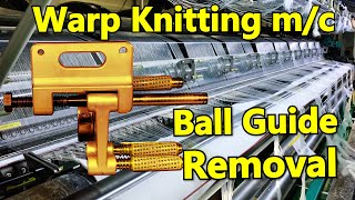 Remove the ball guide. yarn. Tricot Warp knitting machine. warping machine. karl mayer. 트리코트 경편  편직물