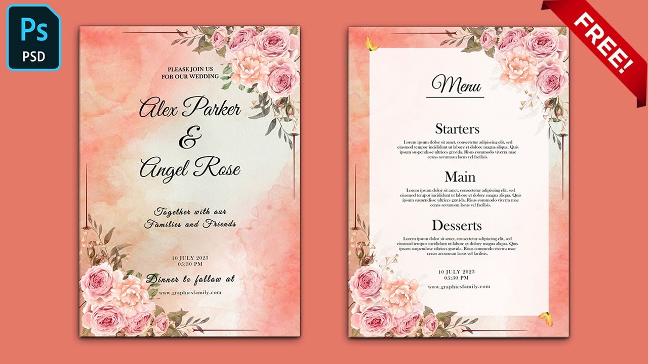 Romantic watercolor wedding invitation and menu template – GraphicsFamily romantic-watercolor-wedding-invitation-and-menu-template-graphicsfamily