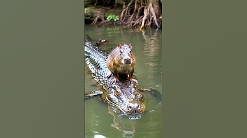 capybara and crocodile #capybara #crocodile #nature #wildlife #ytshorts