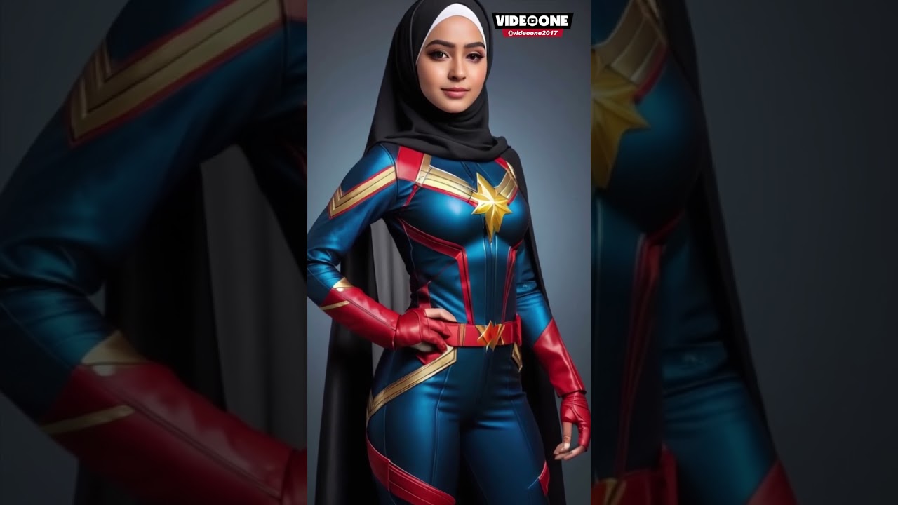 0537 - Muslim Woman wearing Captain Marvel Clothes 