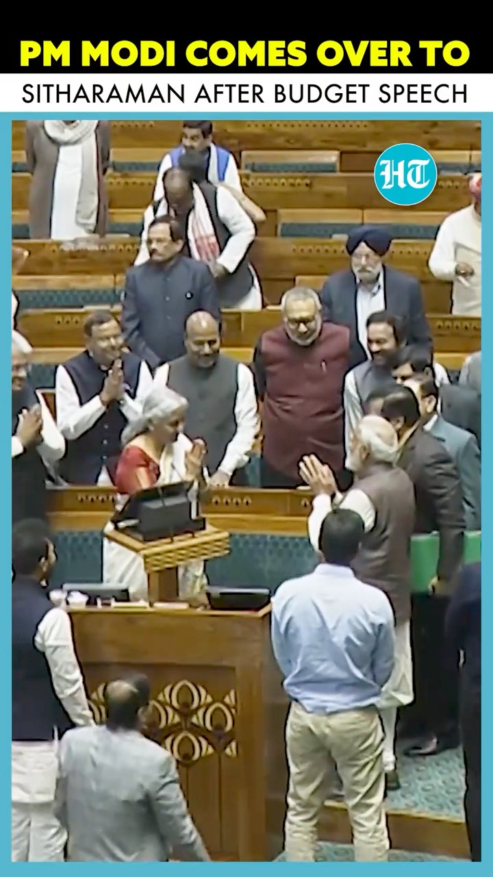 PM Modi Comes Over To Sitharaman Inside Lok Sabha, Praises Her For Budget 2025 Speech | #ytshorts