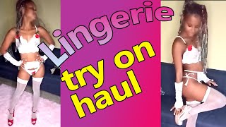 Lingerie try on haul with high heels