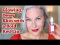 Glowing, Dewy Skin with a Bold Red Lip