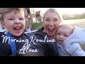 MORNING SCHOOL RUN ROUTINE ALONE WITH 2 KIDS | ellie polly